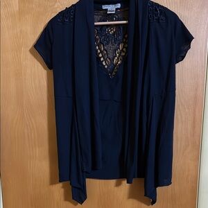 Vintage Suzie Blue Asymmetrical Embellished Blouse